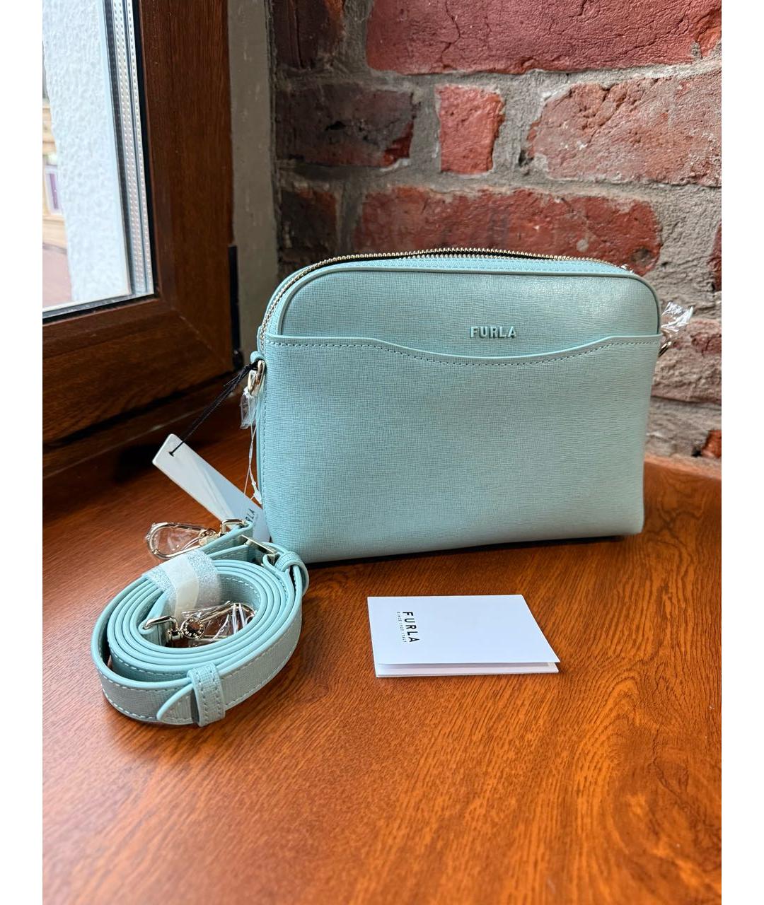 FURLA Голубая кожаная сумка через плечо, фото 2