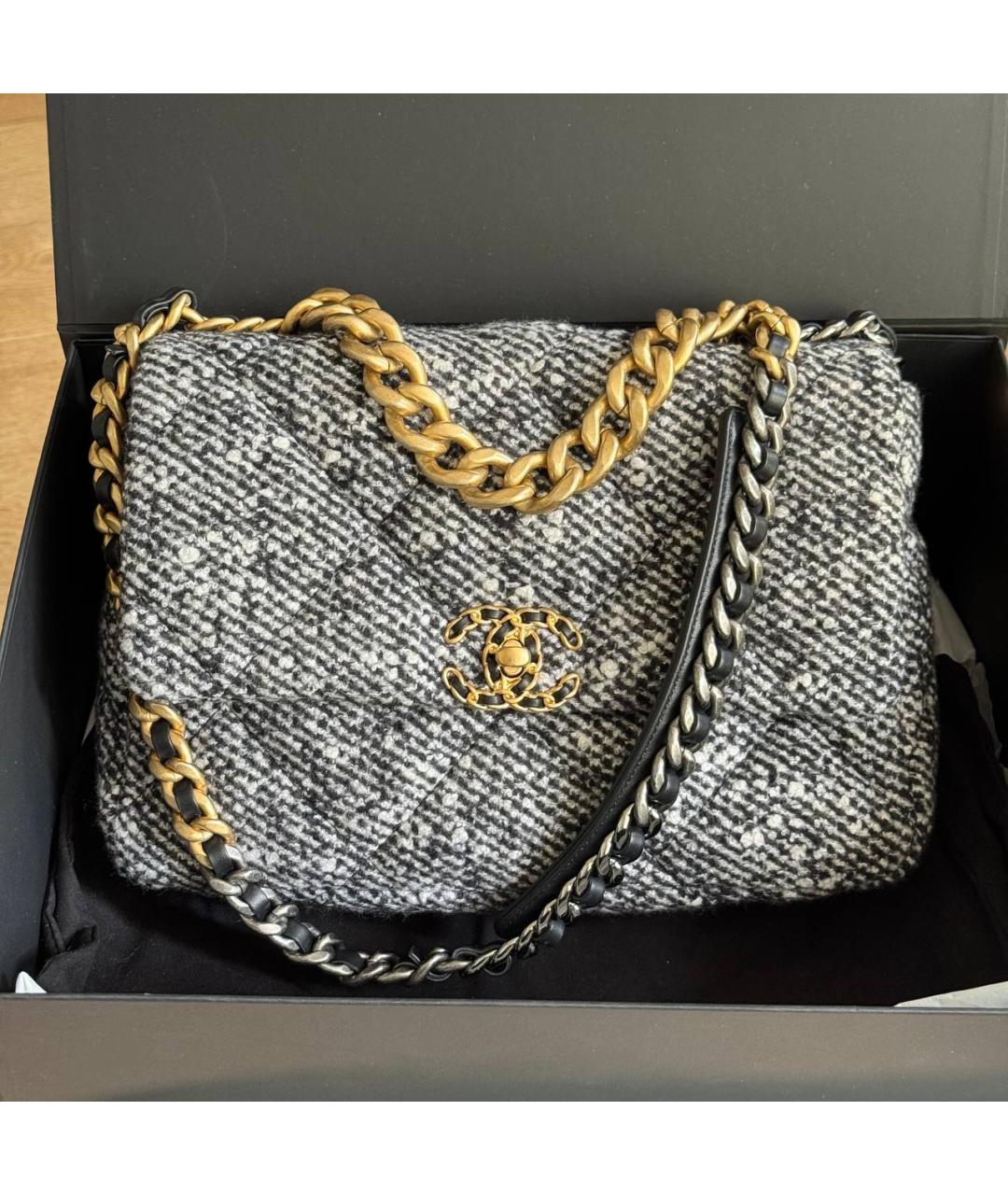 CHANEL Серая твидовая сумка через плечо, фото 4