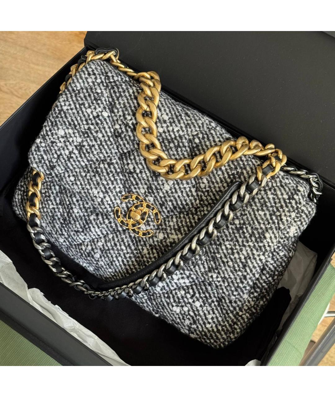 CHANEL Серая твидовая сумка через плечо, фото 3