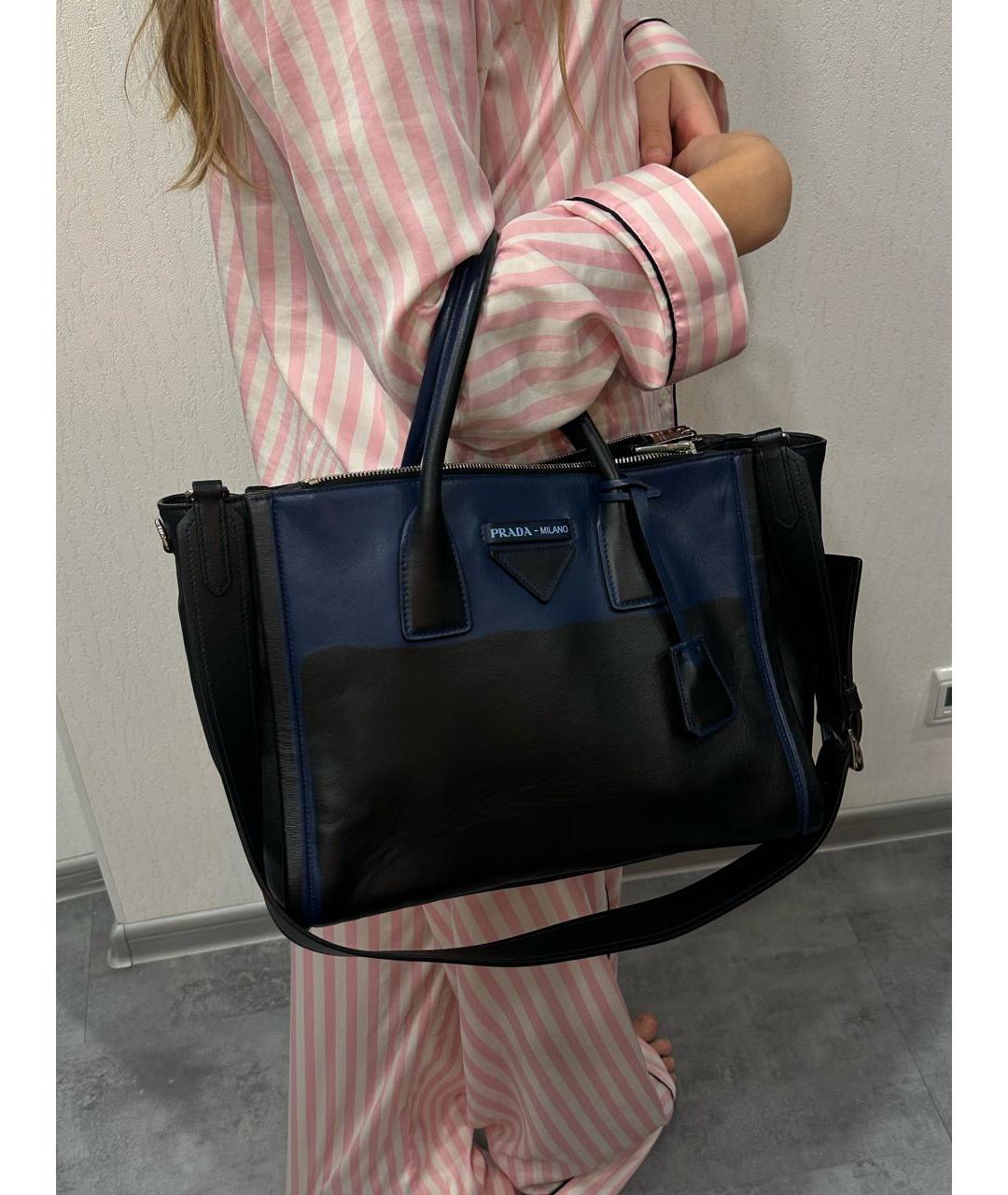 PRADA Темно-синяя кожаная сумка тоут, фото 6