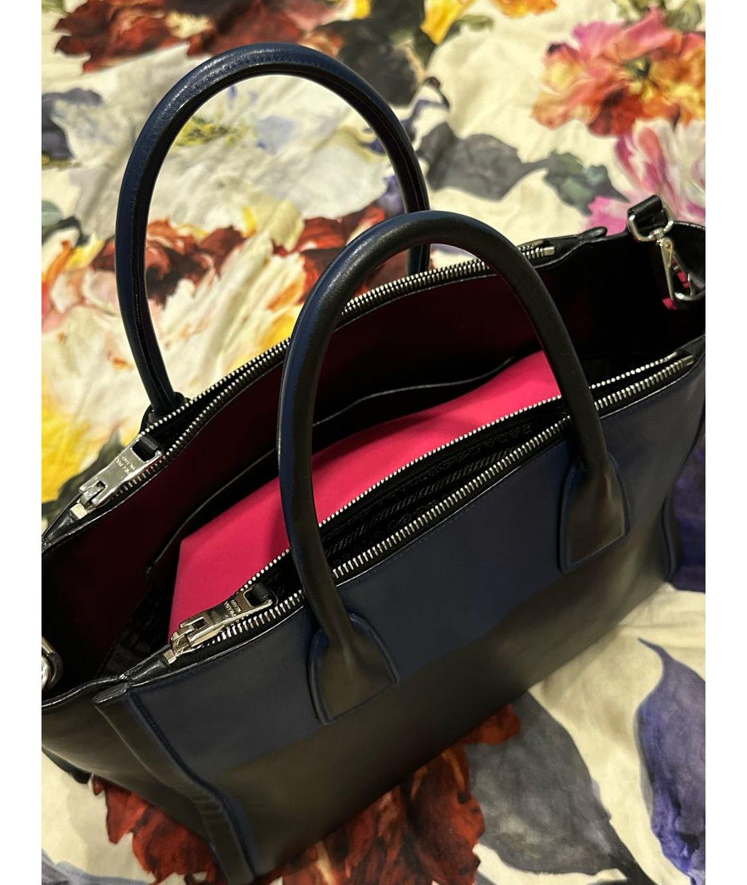 PRADA Темно-синяя кожаная сумка тоут, фото 4