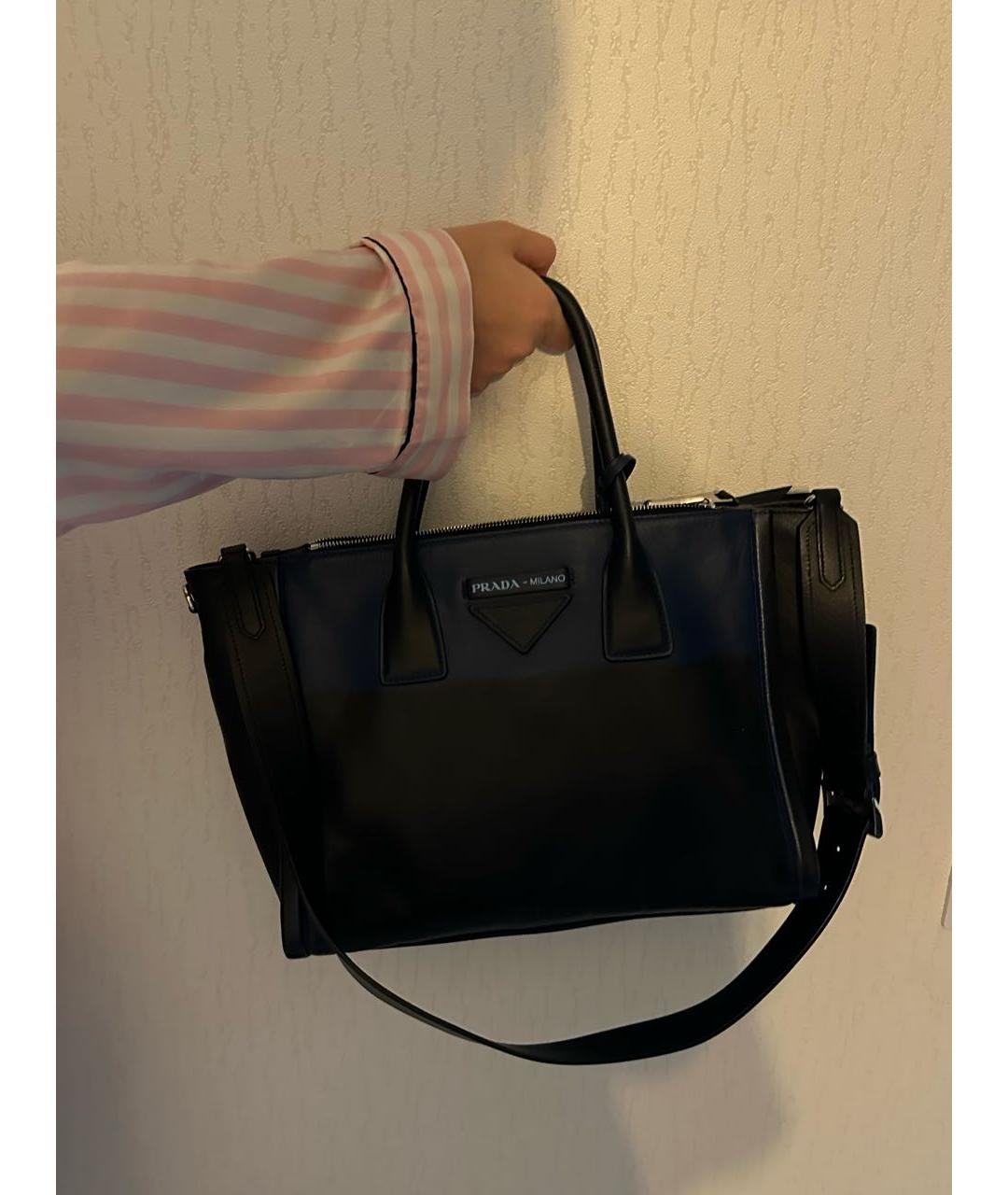 PRADA Темно-синяя кожаная сумка тоут, фото 7