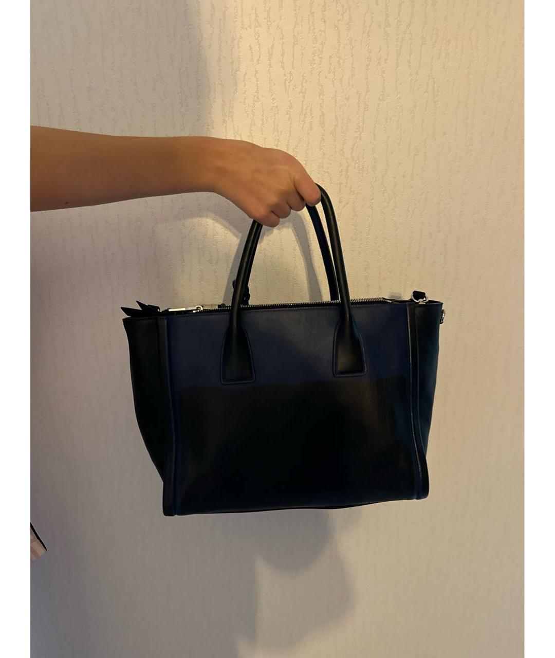 PRADA Темно-синяя кожаная сумка тоут, фото 3