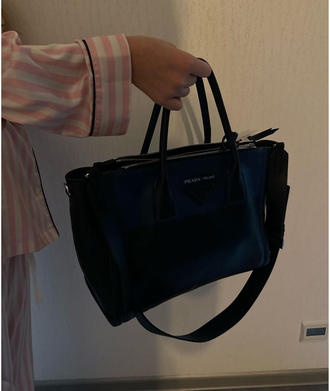 PRADA Темно-синяя кожаная сумка тоут, фото 2