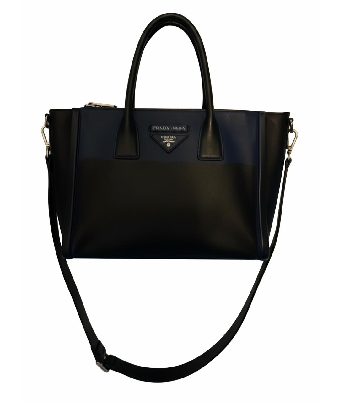 PRADA Темно-синяя кожаная сумка тоут, фото 1
