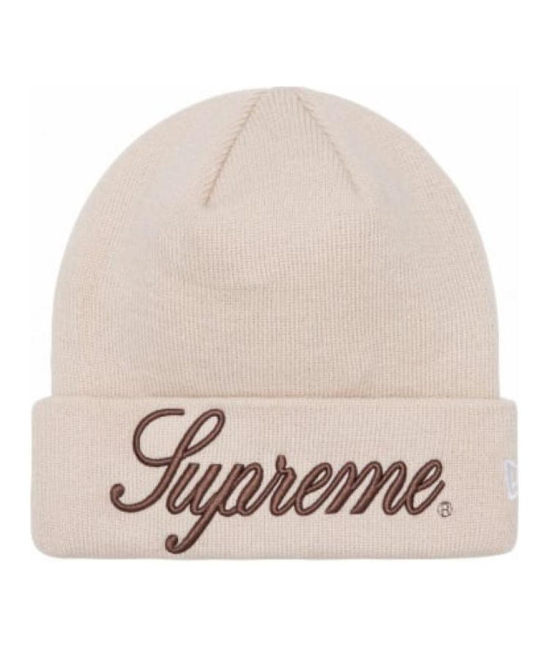 SUPREME Бежевая синтетическая шапка, фото 1