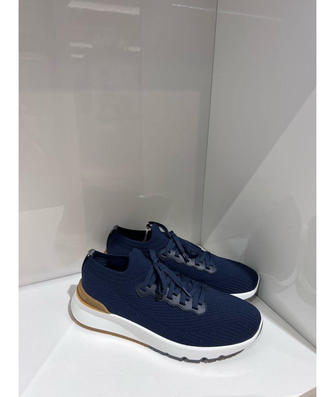 BRUNELLO CUCINELLI Темно-синие текстильные низкие кроссовки / кеды, фото 3