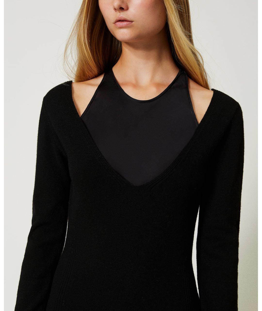 TWIN-SET Черное шерстяное повседневное платье, фото 2