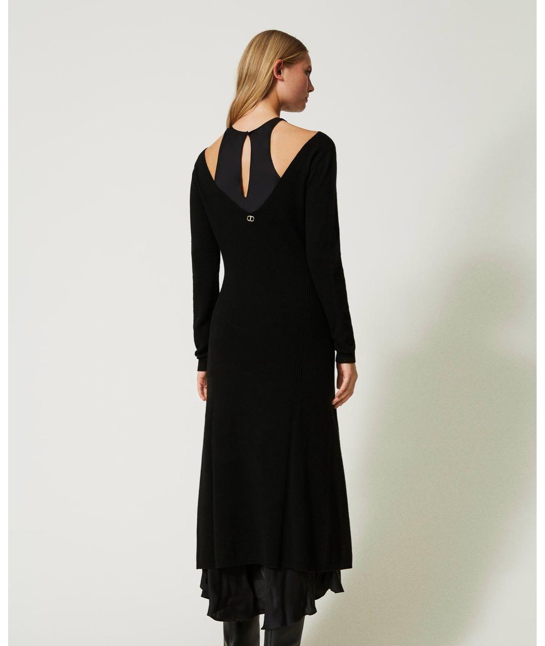 TWIN-SET Черное шерстяное повседневное платье, фото 5