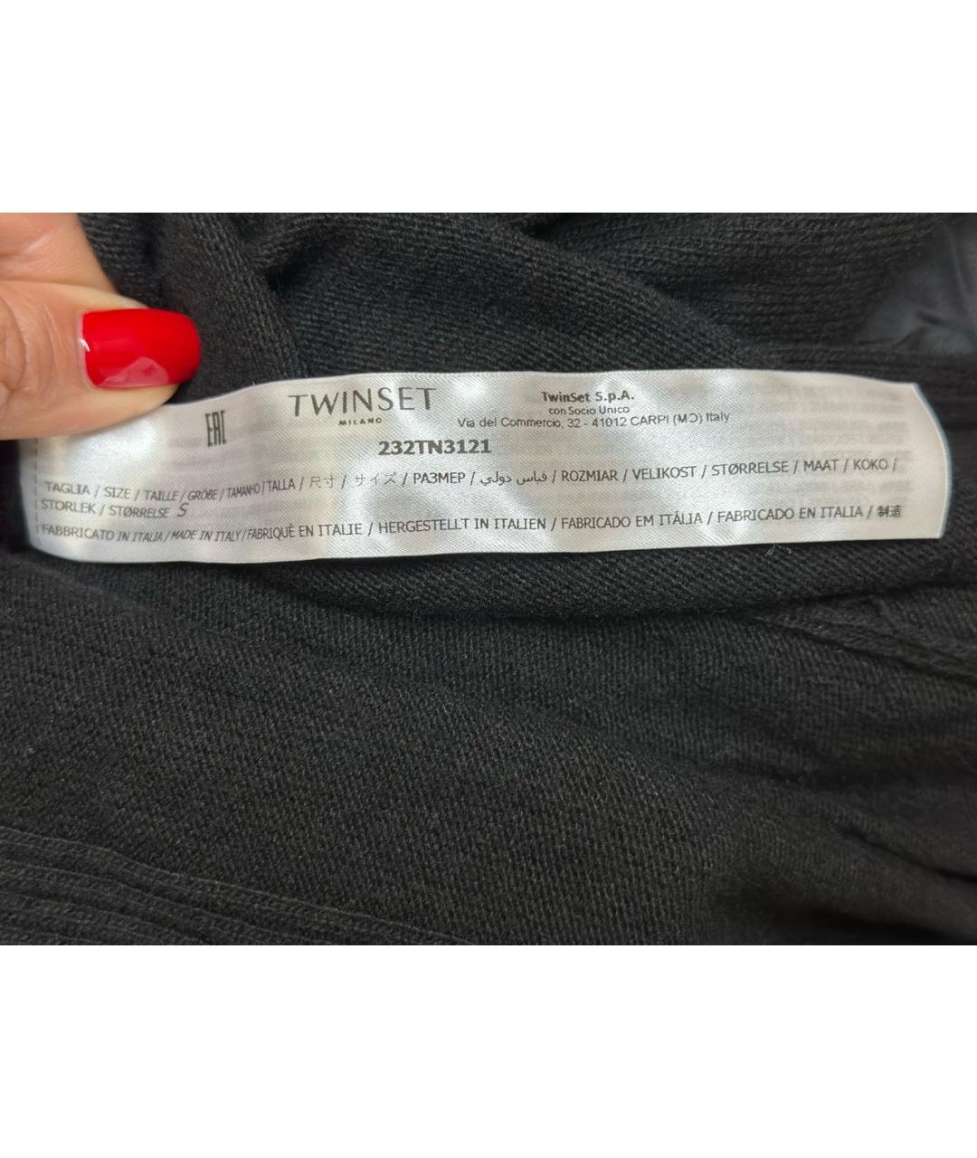 TWIN-SET Черное шерстяное повседневное платье, фото 6