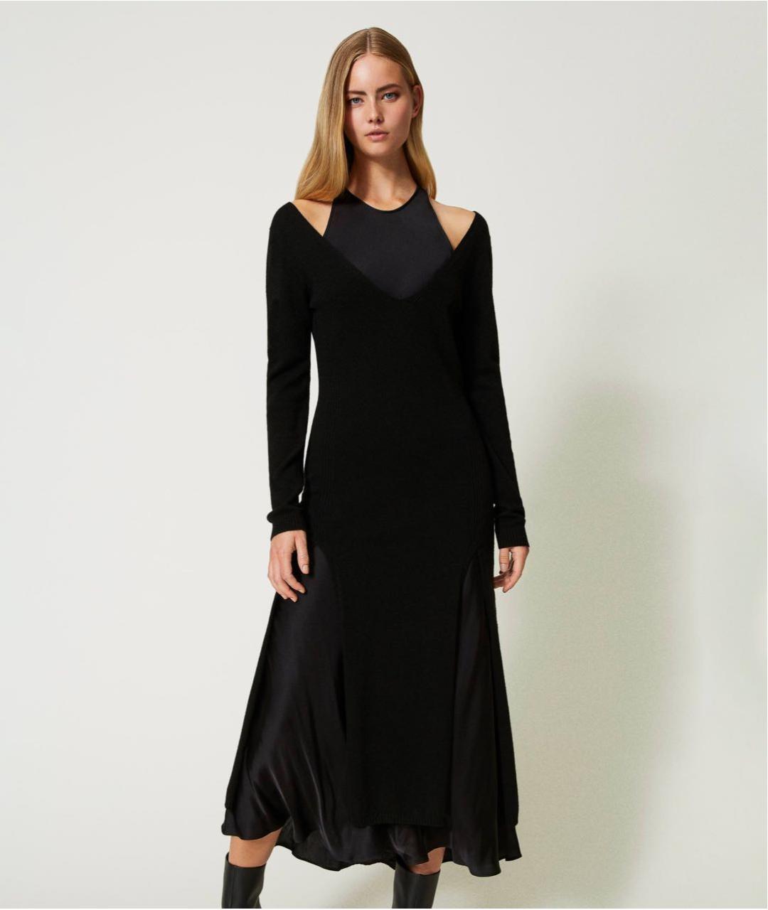 TWIN-SET Черное шерстяное повседневное платье, фото 3