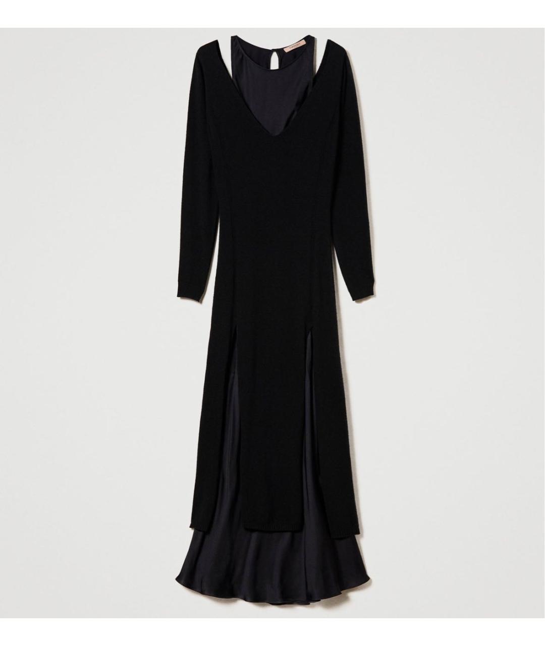TWIN-SET Черное шерстяное повседневное платье, фото 9