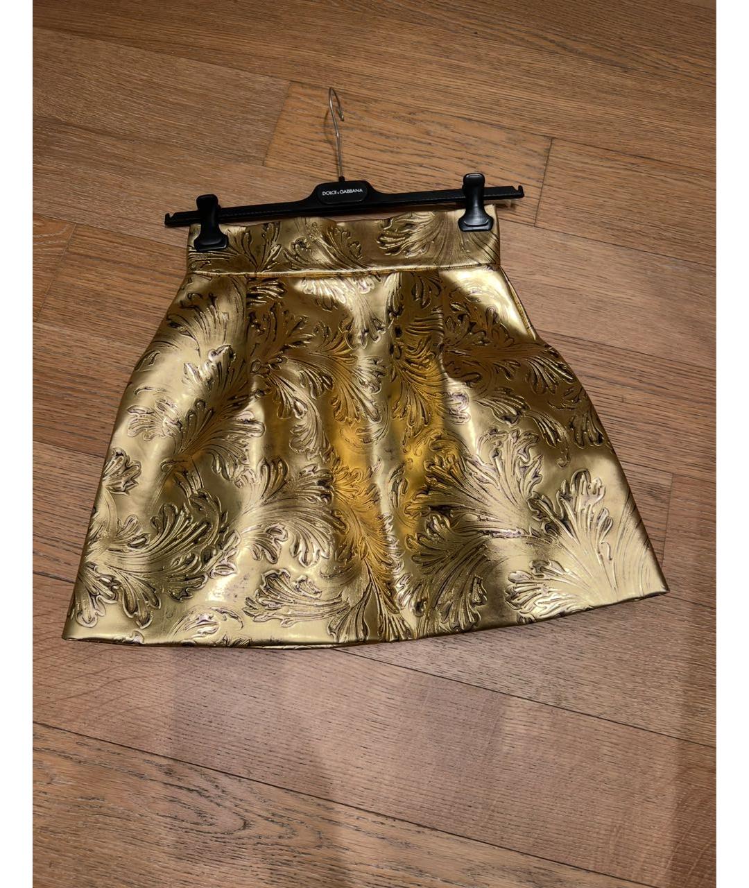 DOLCE&GABBANA Золотая юбка мини, фото 2