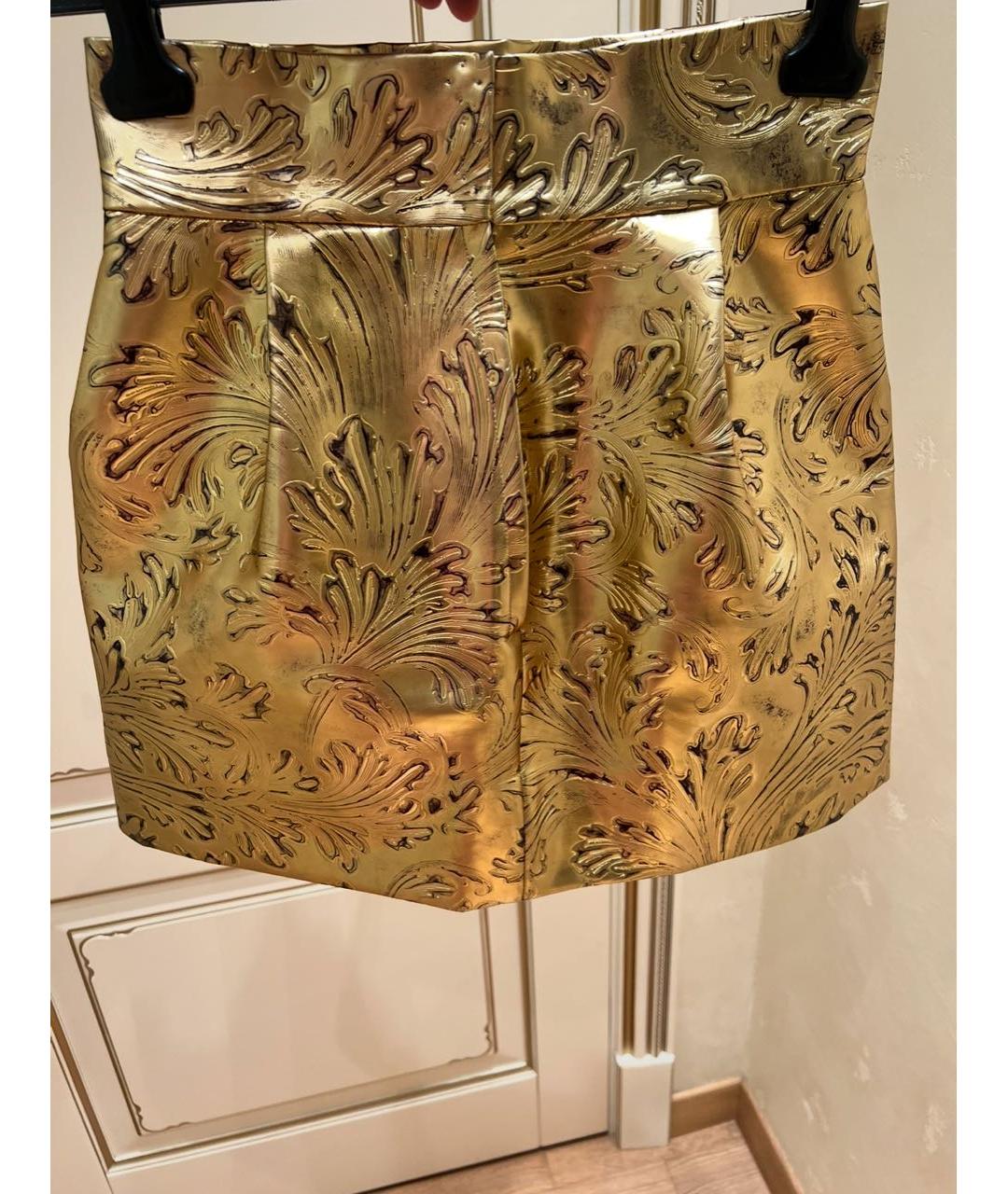 DOLCE&GABBANA Золотая юбка мини, фото 3