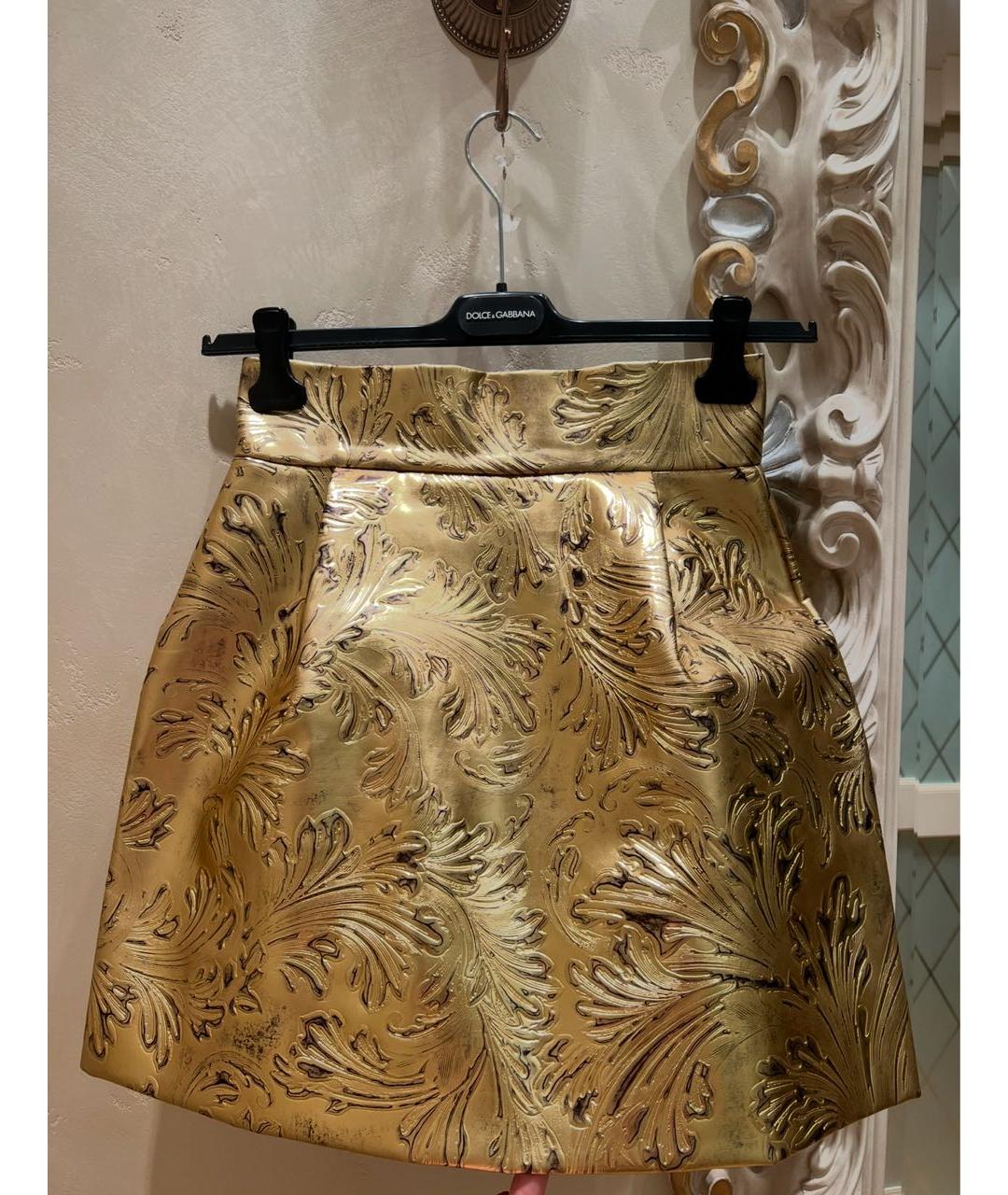 DOLCE&GABBANA Золотая юбка мини, фото 7