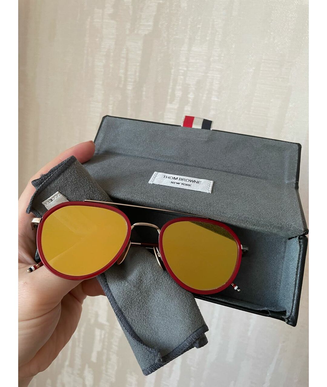 THOM BROWNE Красные металлические солнцезащитные очки, фото 5