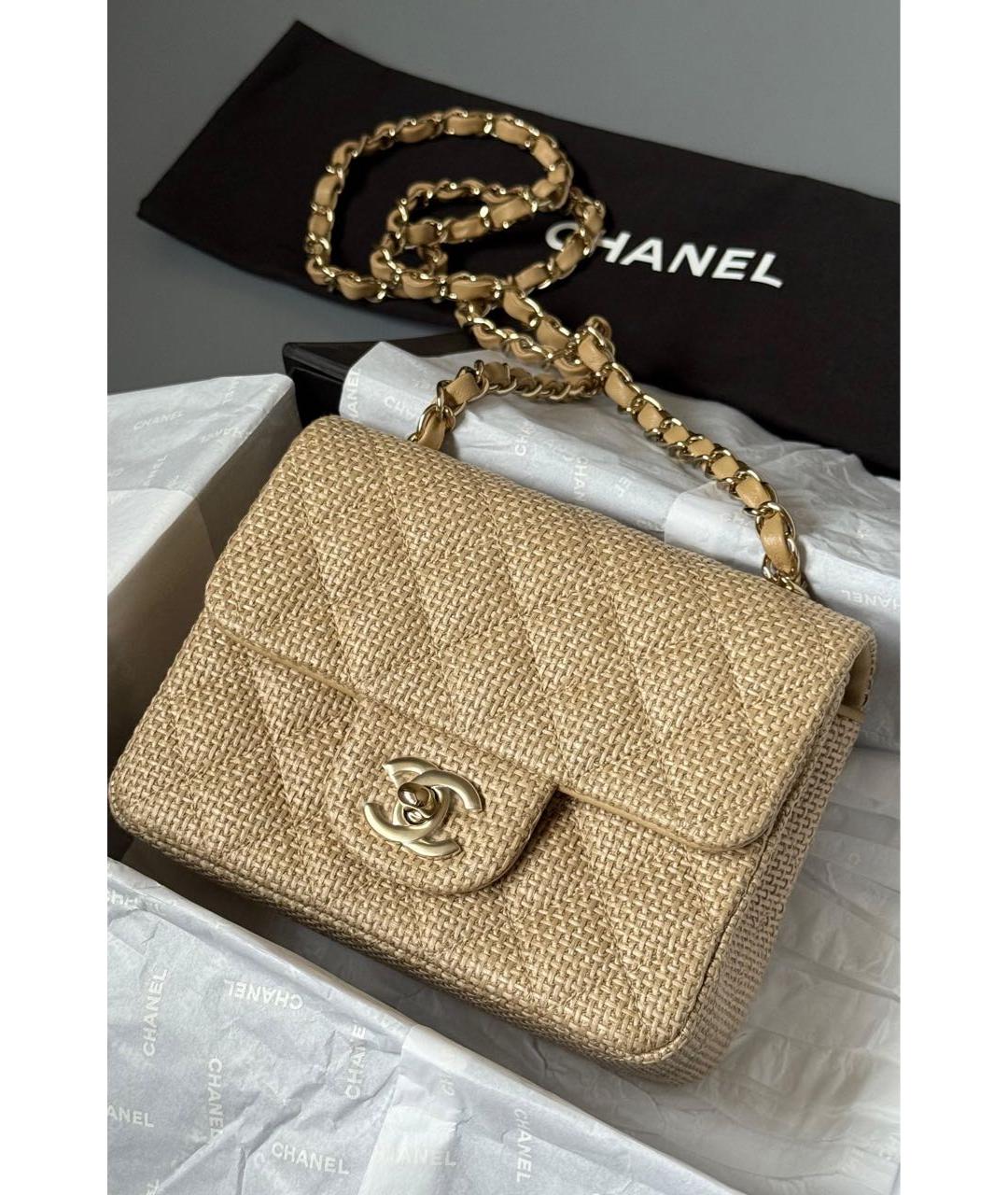 CHANEL Бежевая тканевая сумка через плечо, фото 3