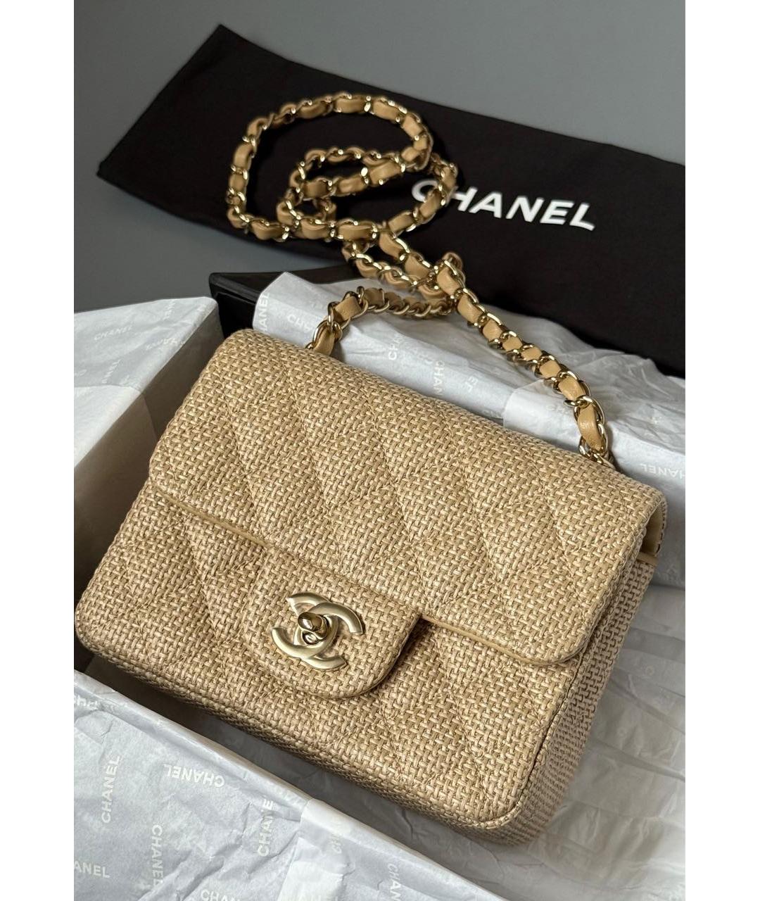 CHANEL Бежевая тканевая сумка через плечо, фото 2