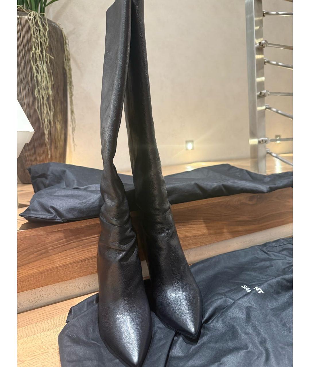 SAINT LAURENT Черные кожаные сапоги, фото 2