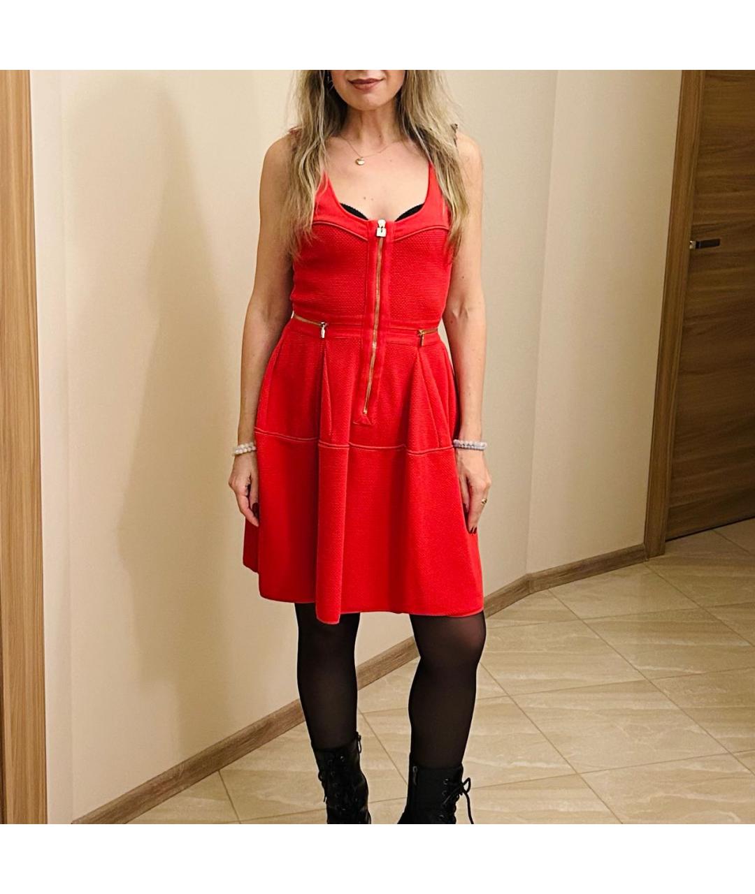 ELISABETTA FRANCHI Красное вискозное коктейльное платье, фото 6