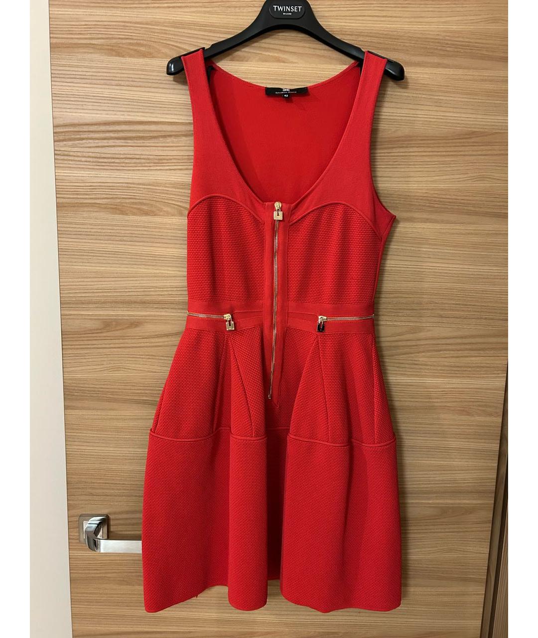 ELISABETTA FRANCHI Красное вискозное коктейльное платье, фото 8