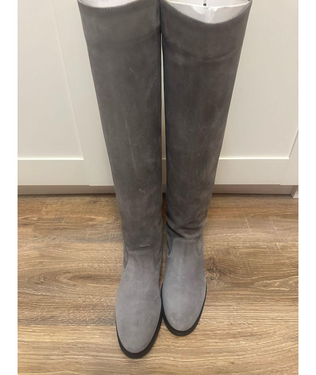 JIMMY CHOO Серые замшевые ботфорты, фото 2