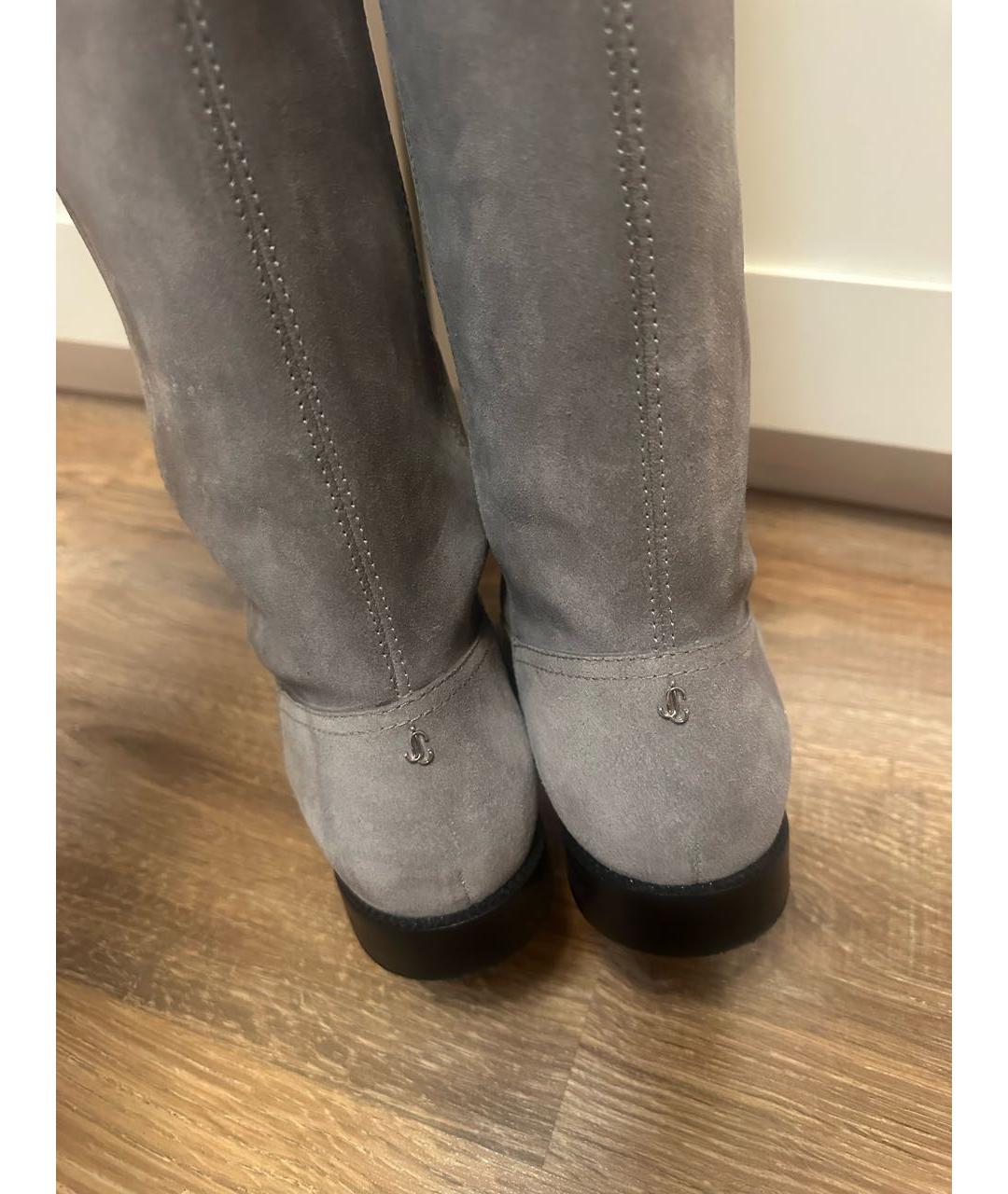 JIMMY CHOO Серые замшевые ботфорты, фото 4