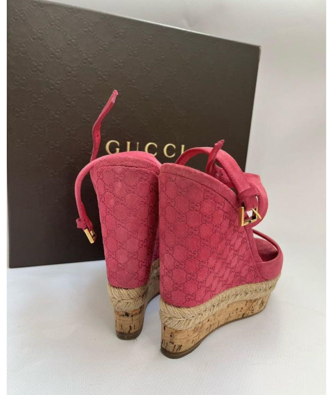 GUCCI Розовые замшевые босоножки, фото 4