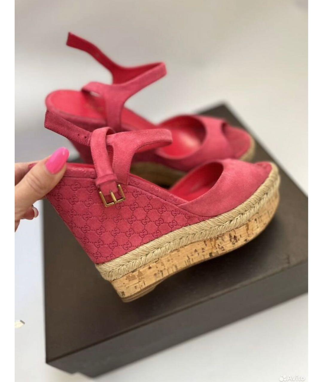 GUCCI Розовые замшевые босоножки, фото 3