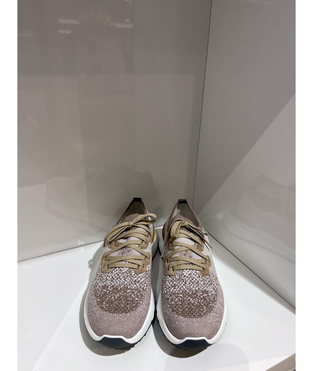 BRUNELLO CUCINELLI Бежевые текстильные низкие кроссовки / кеды, фото 3