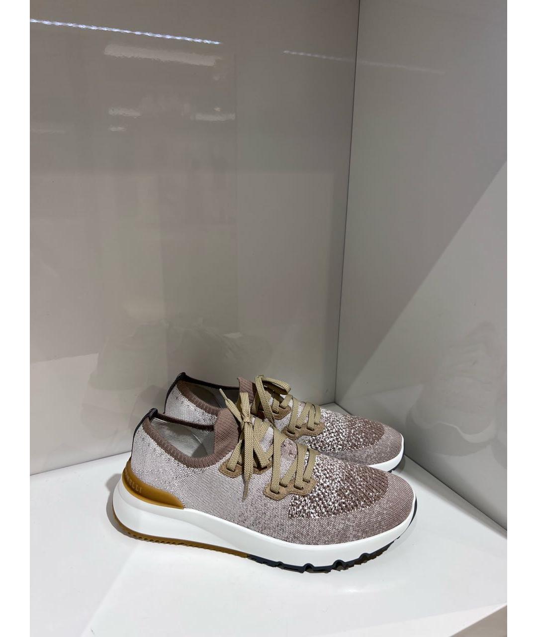 BRUNELLO CUCINELLI Бежевые текстильные низкие кроссовки / кеды, фото 2