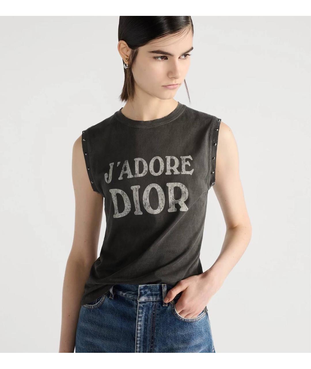 CHRISTIAN DIOR Серая хлопковая майка, фото 2