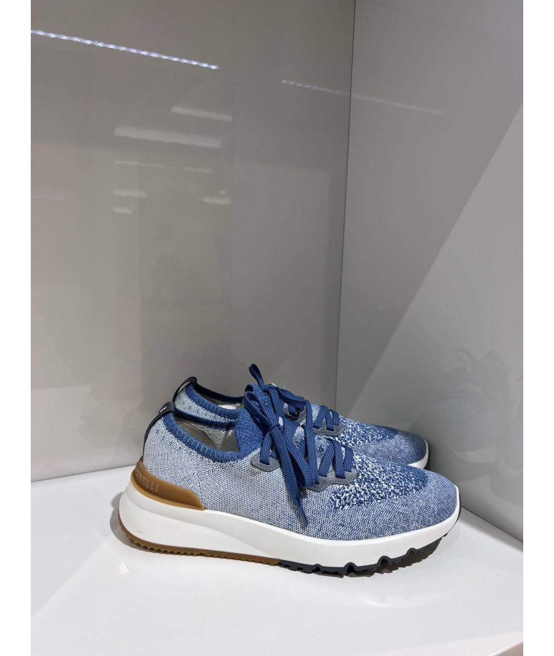 BRUNELLO CUCINELLI Голубые текстильные низкие кроссовки / кеды, фото 3