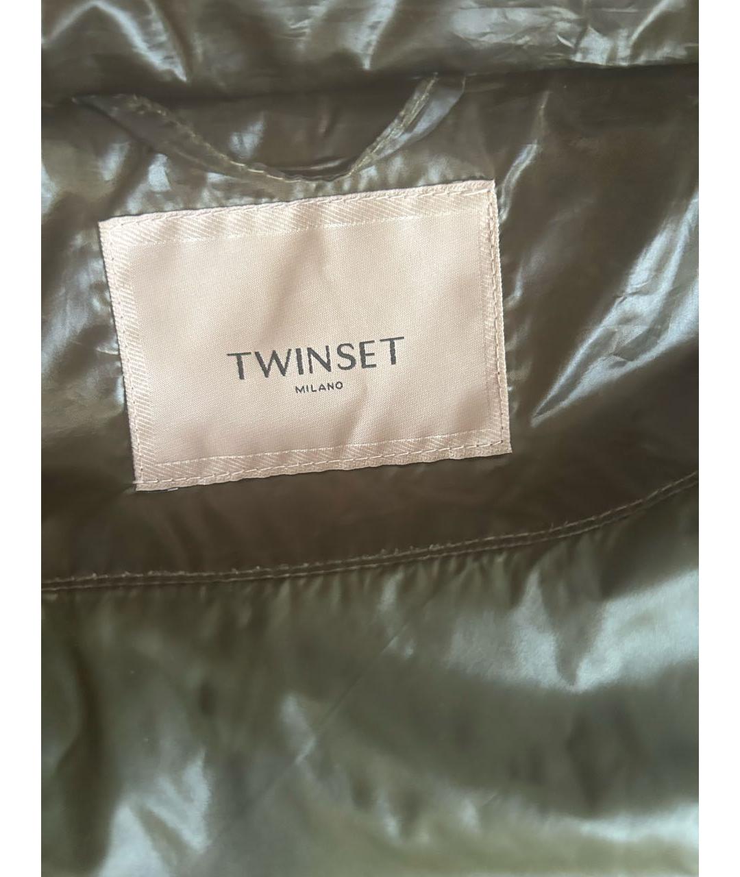 TWIN-SET Зеленый полиэстеровый пуховик, фото 3