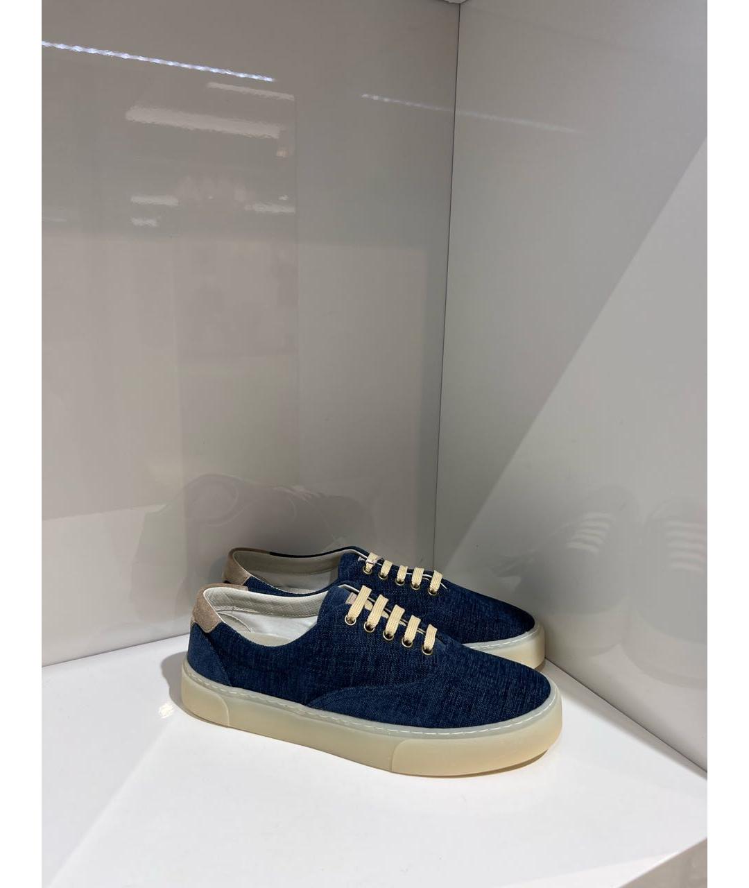BRUNELLO CUCINELLI Темно-синие текстильные низкие кроссовки / кеды, фото 3