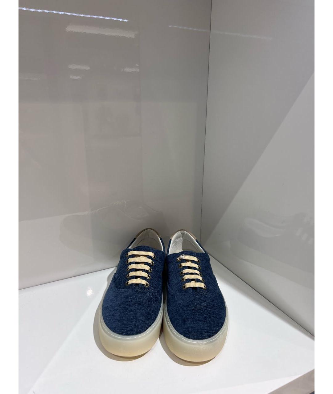 BRUNELLO CUCINELLI Темно-синие текстильные низкие кроссовки / кеды, фото 2