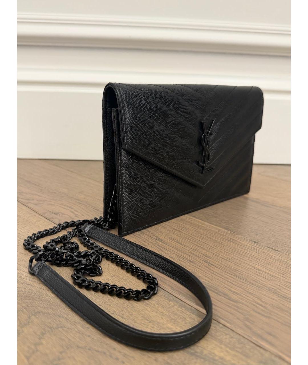 SAINT LAURENT Черная кожаная сумка через плечо, фото 2