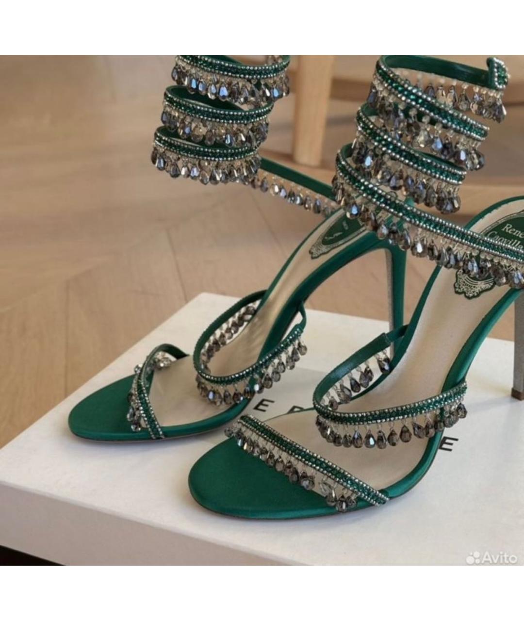 RENE CAOVILLA Зеленые кожаные босоножки, фото 2