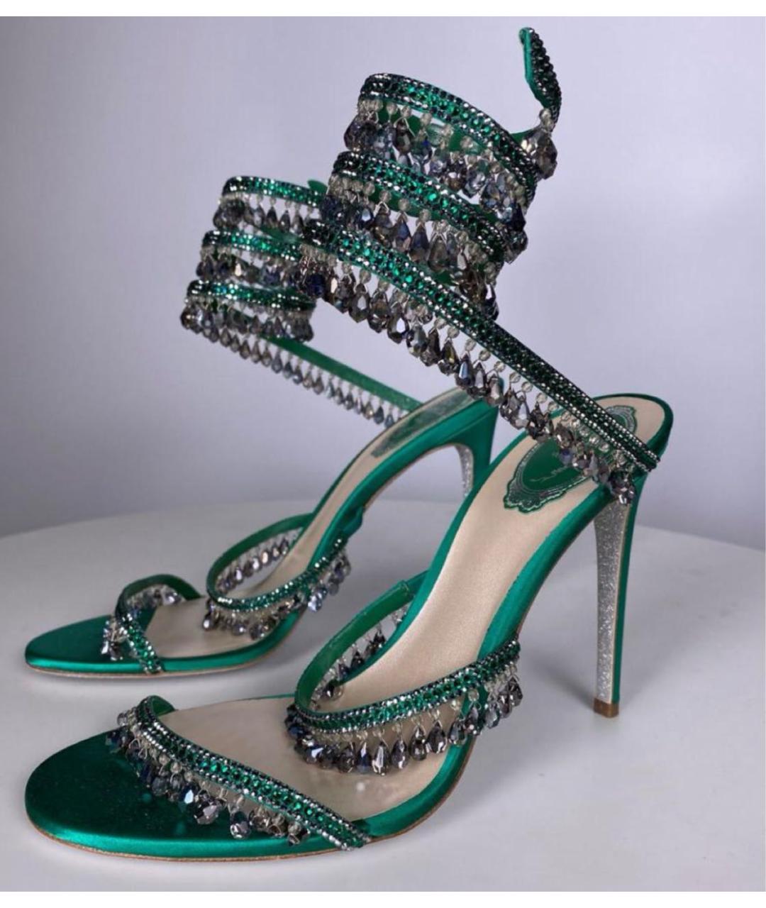 RENE CAOVILLA Зеленые кожаные босоножки, фото 3