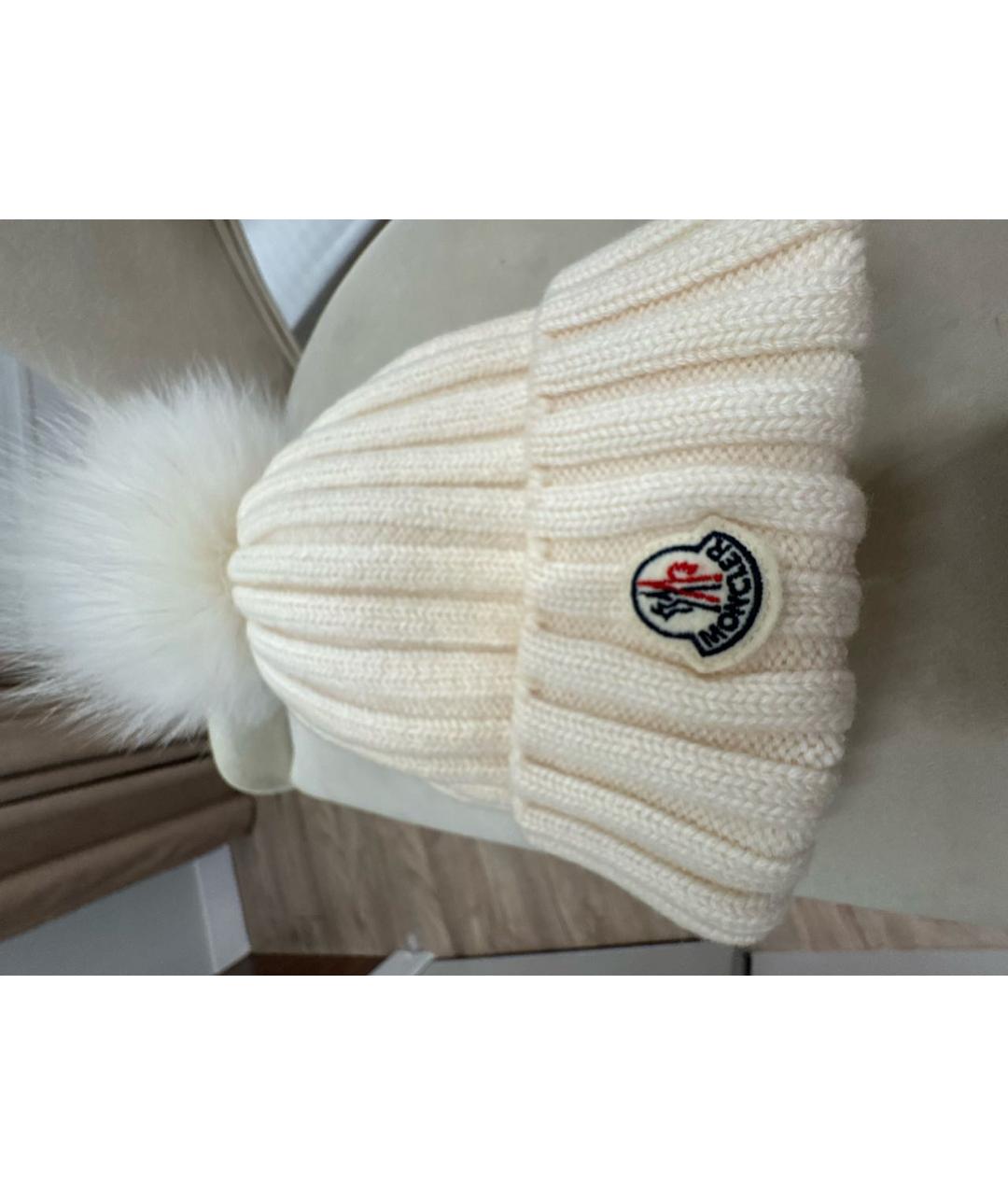 MONCLER Белая шерстяная шапка, фото 3