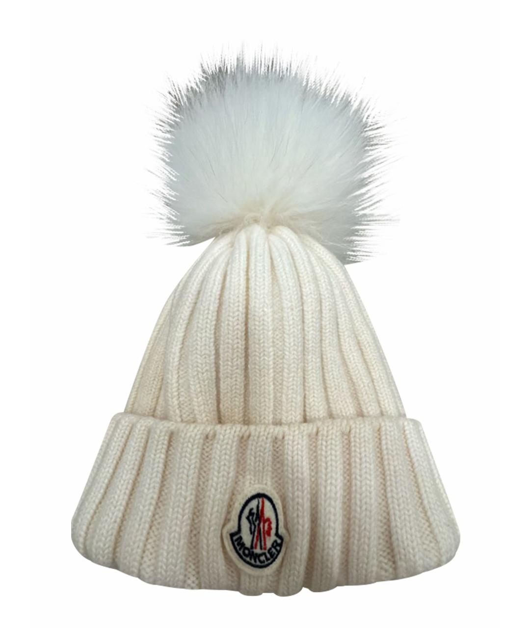 MONCLER Белая шерстяная шапка, фото 1