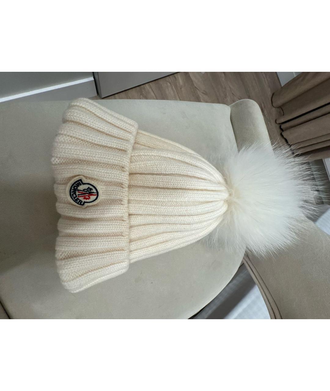 MONCLER Белая шерстяная шапка, фото 6
