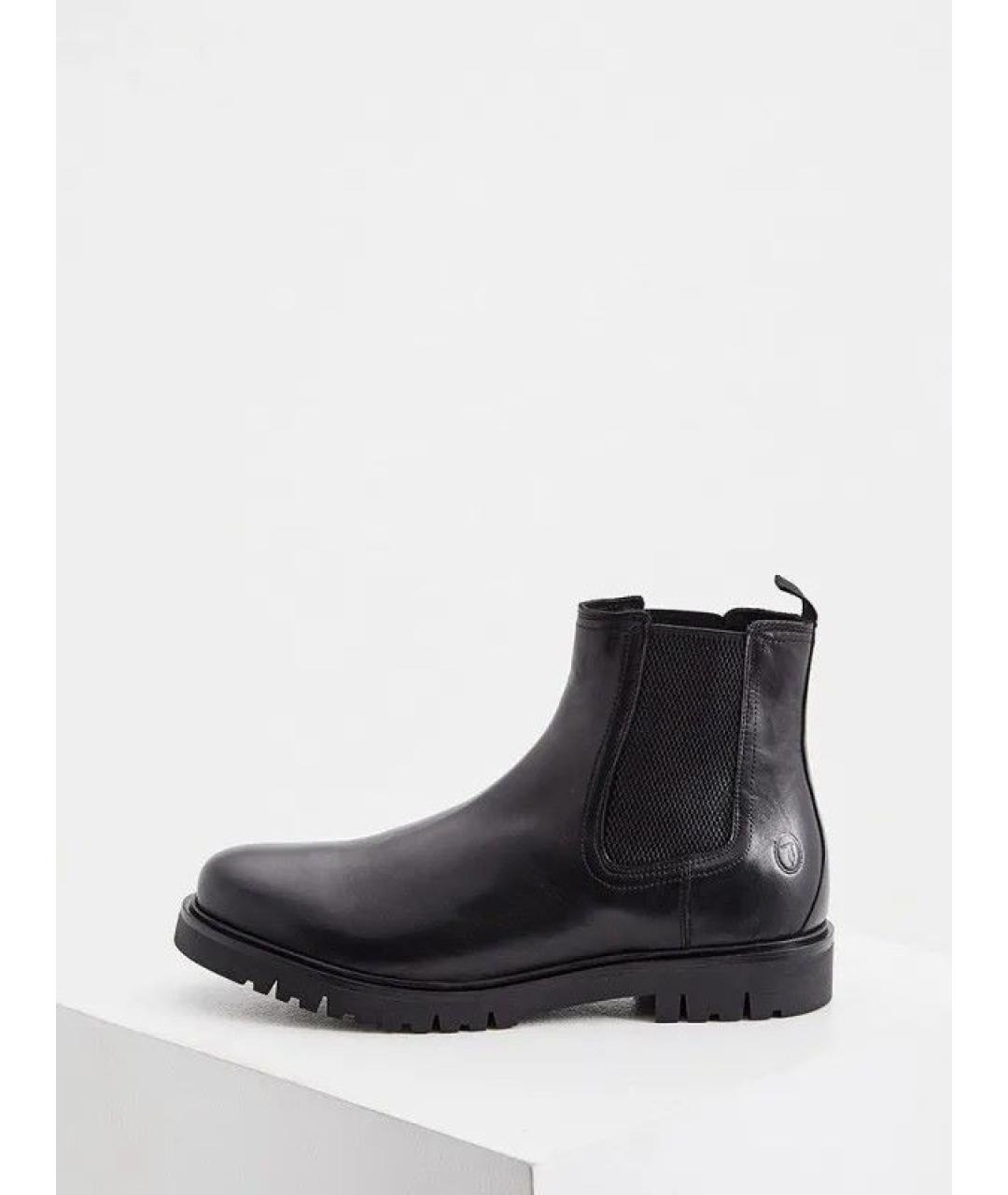 TRUSSARDI JEANS Черные кожаные высокие ботинки, фото 4