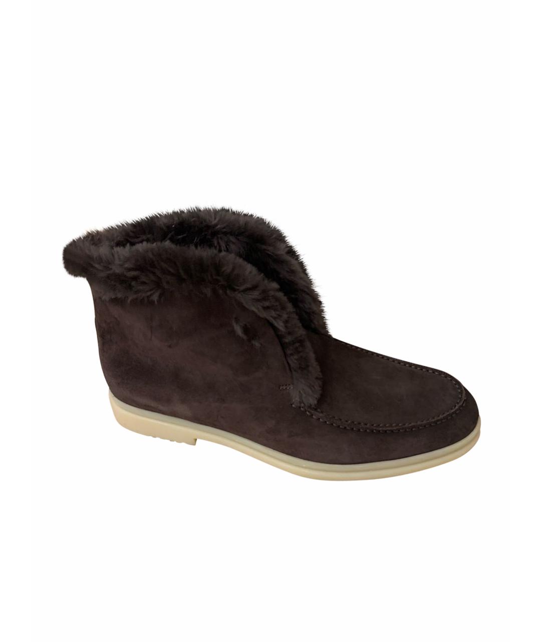 LORO PIANA Коричневые замшевые ботинки, фото 1