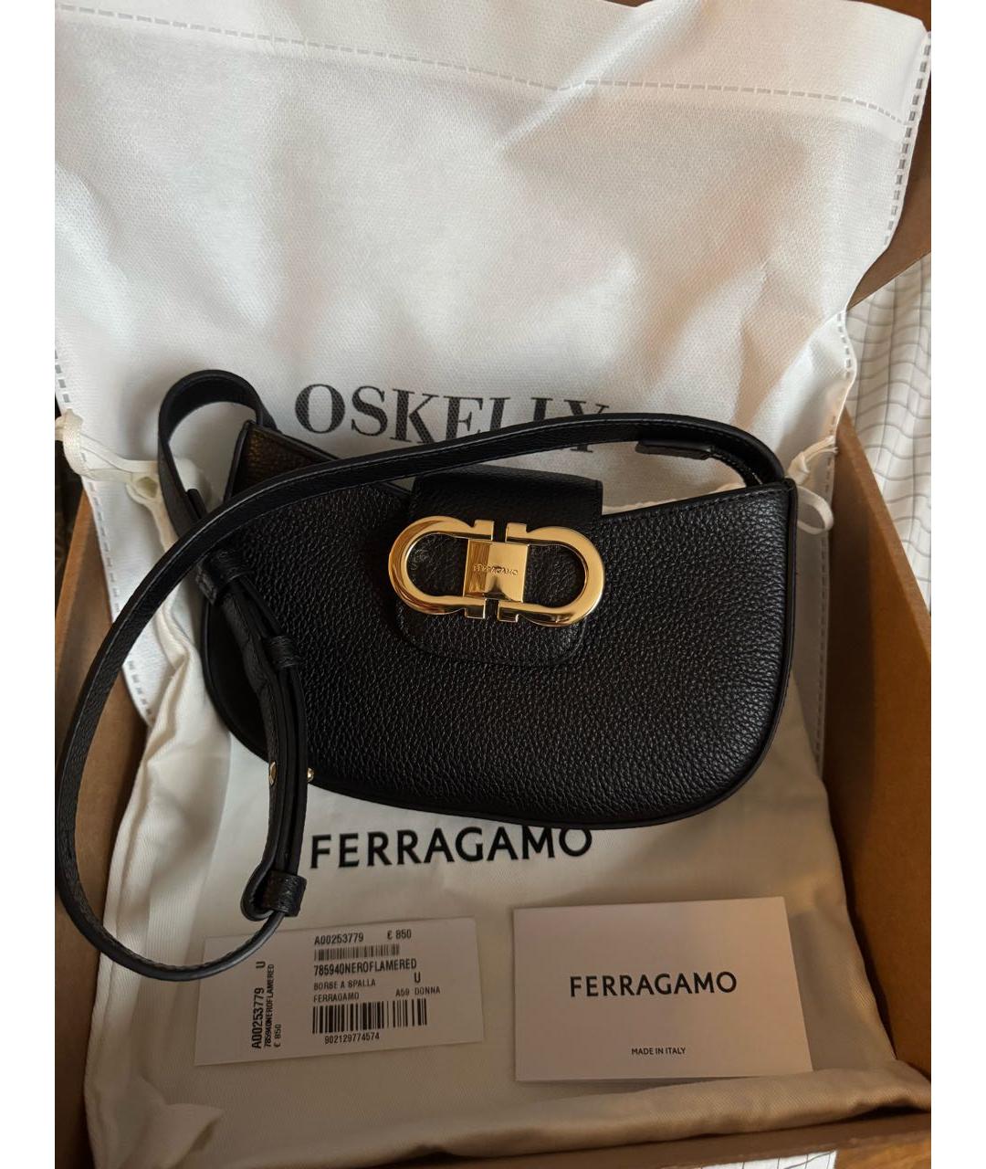 FERRAGAMO Черная кожаная сумка через плечо, фото 4