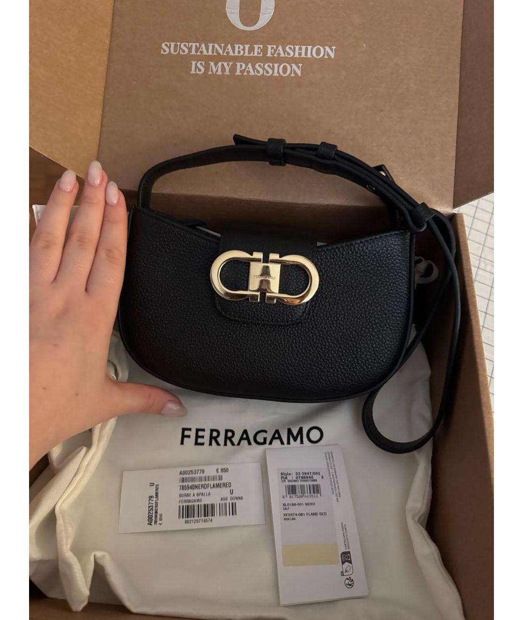 FERRAGAMO Черная кожаная сумка через плечо, фото 5