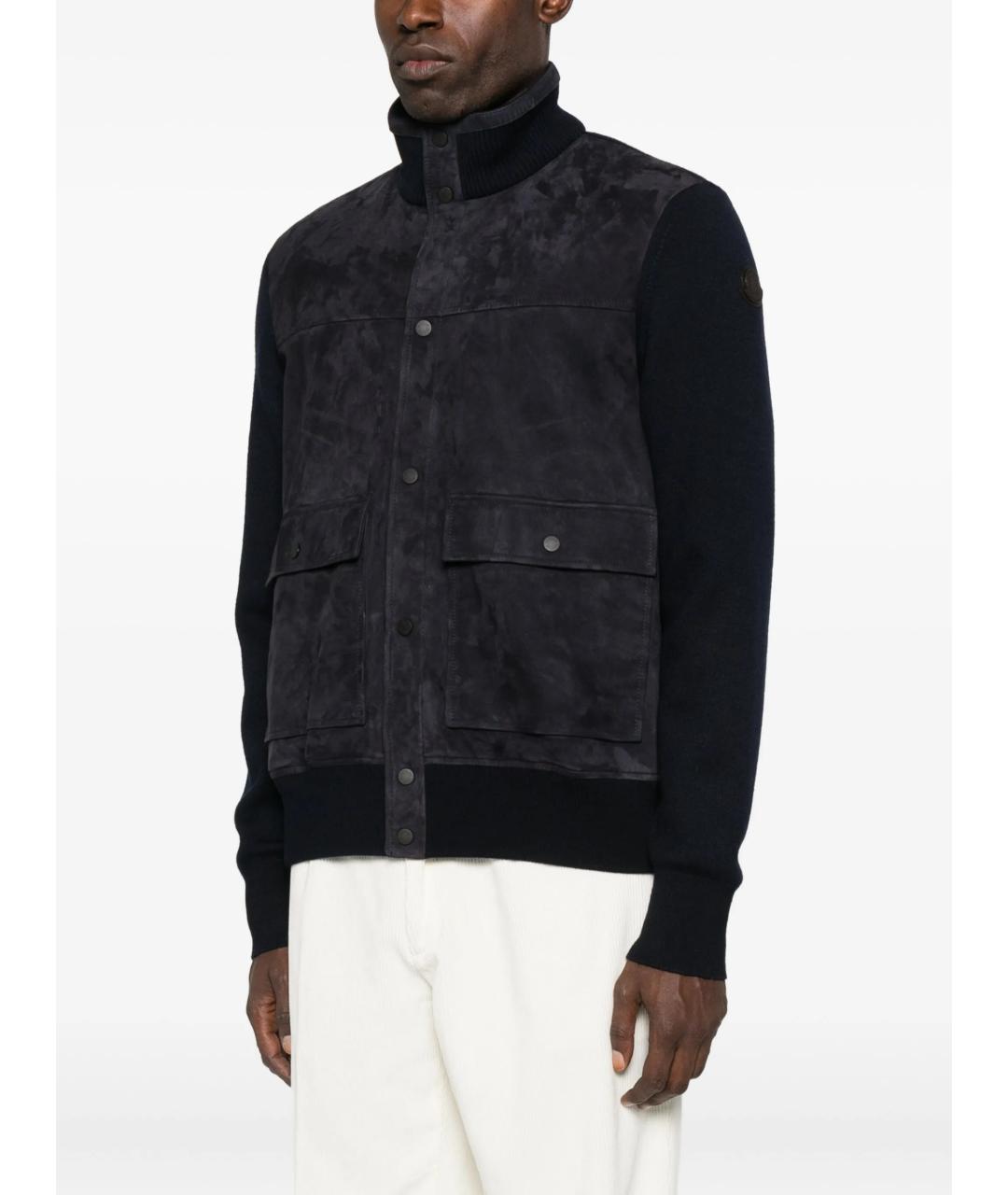 MONCLER Темно-синий замшевый кардиган, фото 4