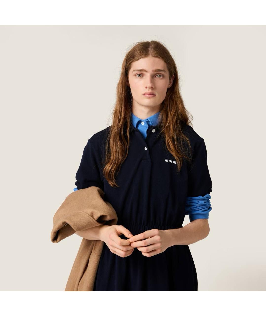 MIU MIU Темно-синее хлопковое повседневное платье, фото 4