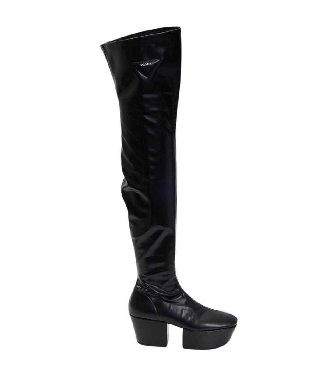 PRADA Черные кожаные ботфорты, фото 1