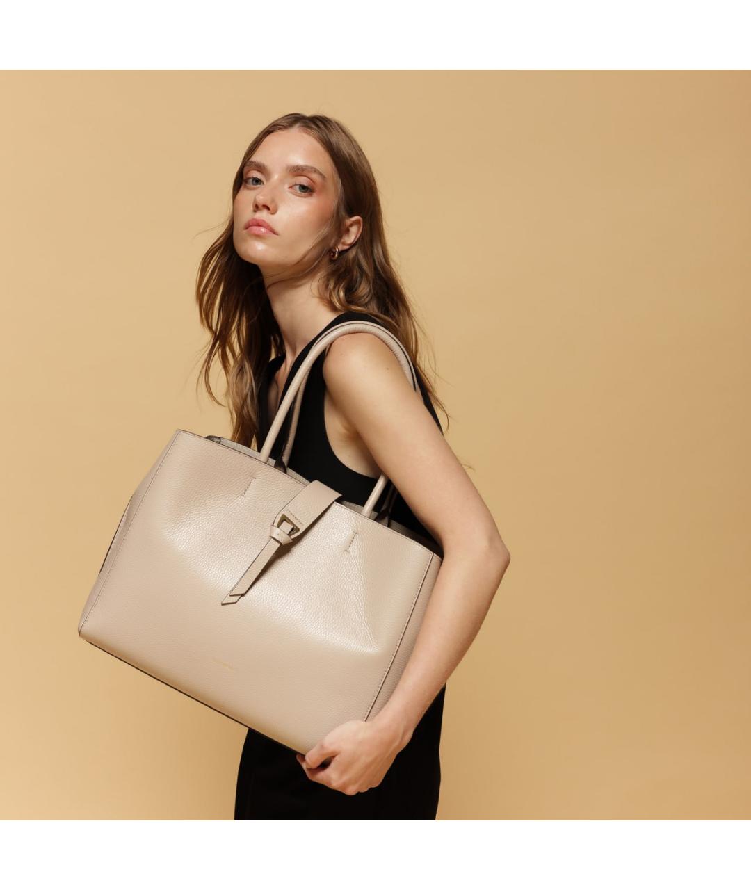 COCCINELLE Бежевая кожаная сумка тоут, фото 5